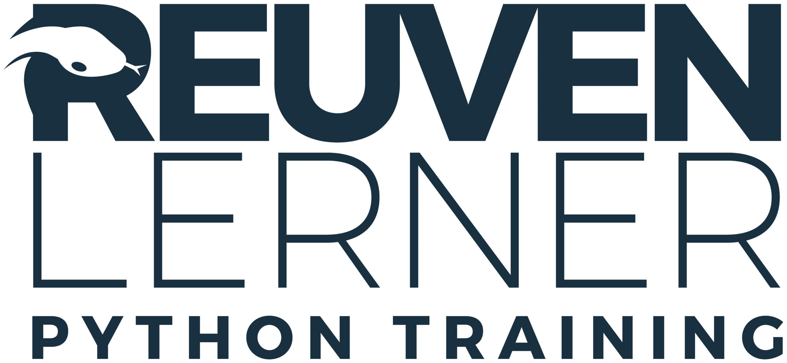 Reuven Lerner Python Training logo in dark navy, with a snake curled into the R of "Reuven", branding the membership service being announced