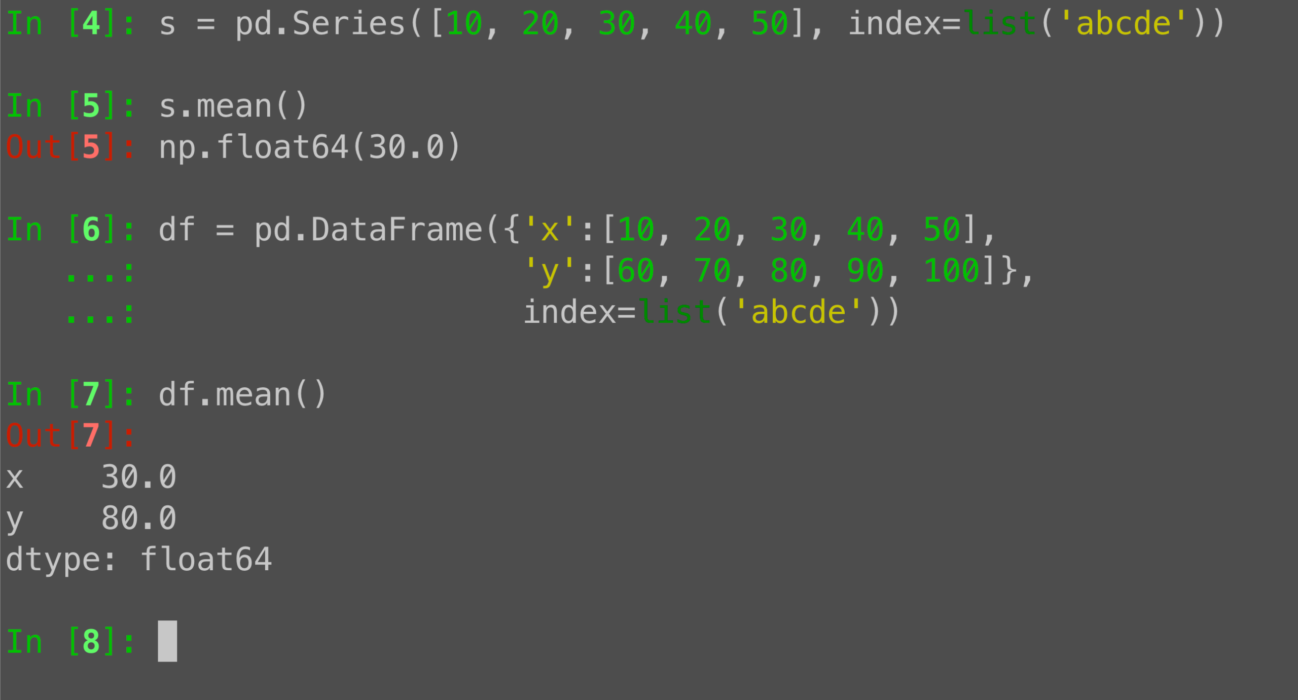 Pandas Series and DataFrame methods: same names, column-wise results