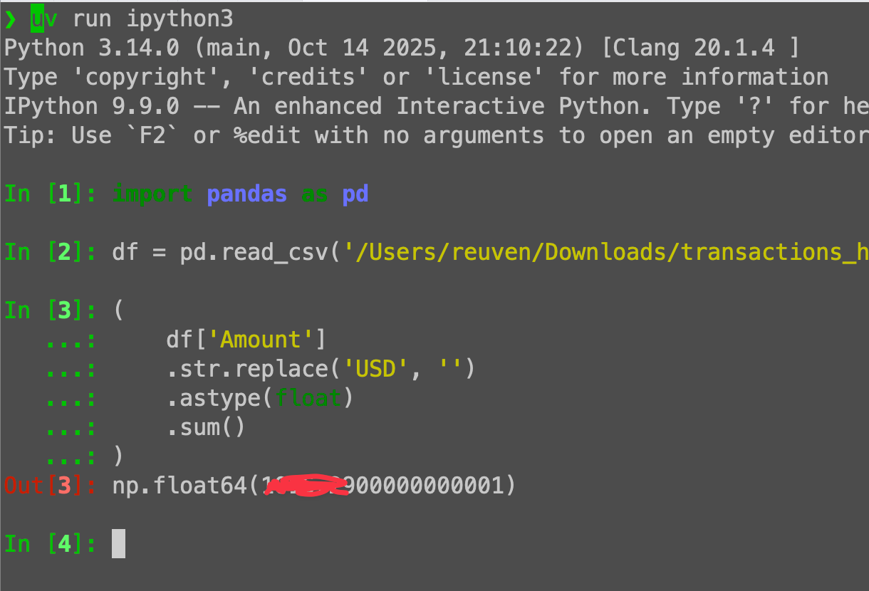 Pandas currency strings: Strip USD, then astype(float) and sum