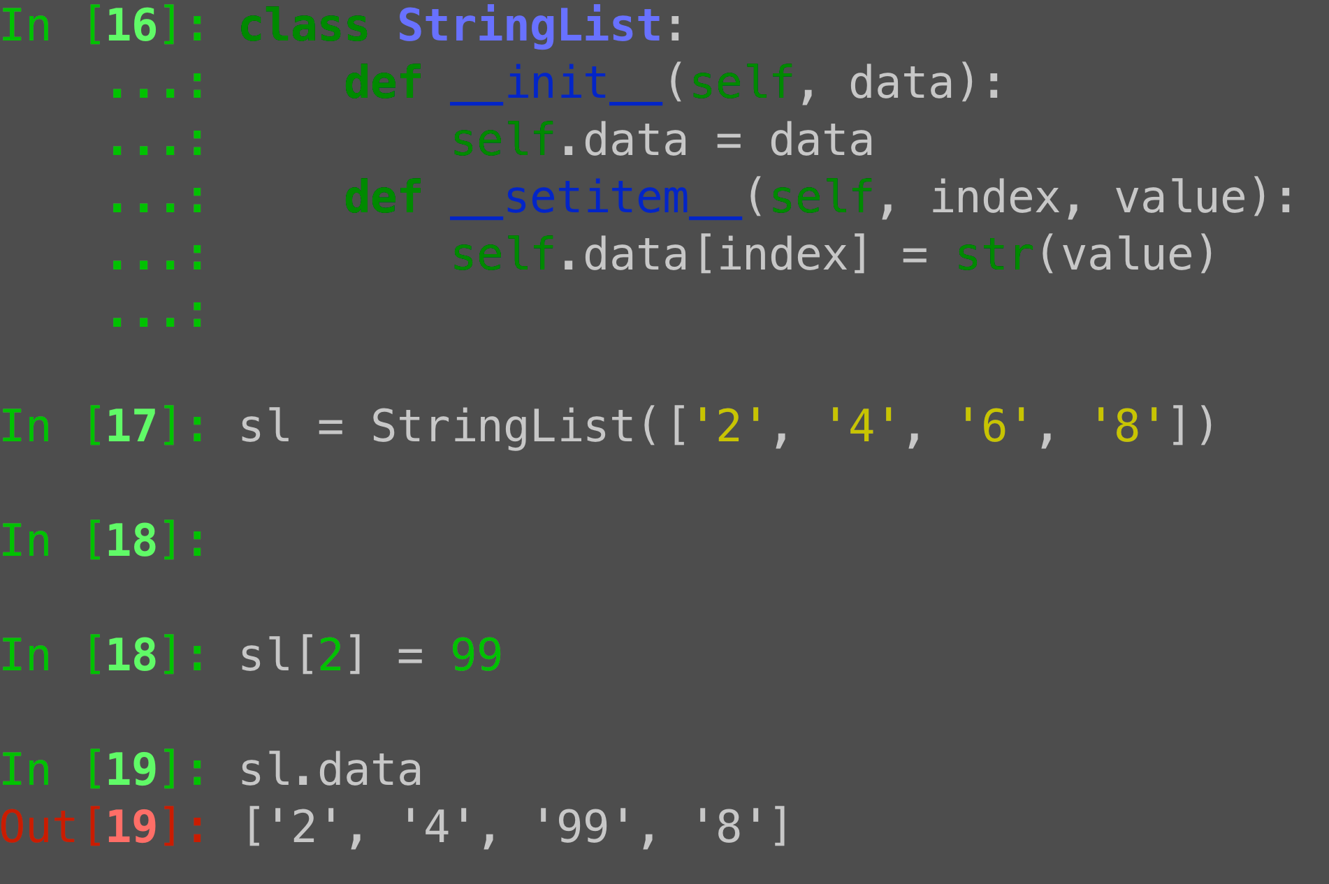__setitem__ in Python: Custom logic for square-bracket assignment