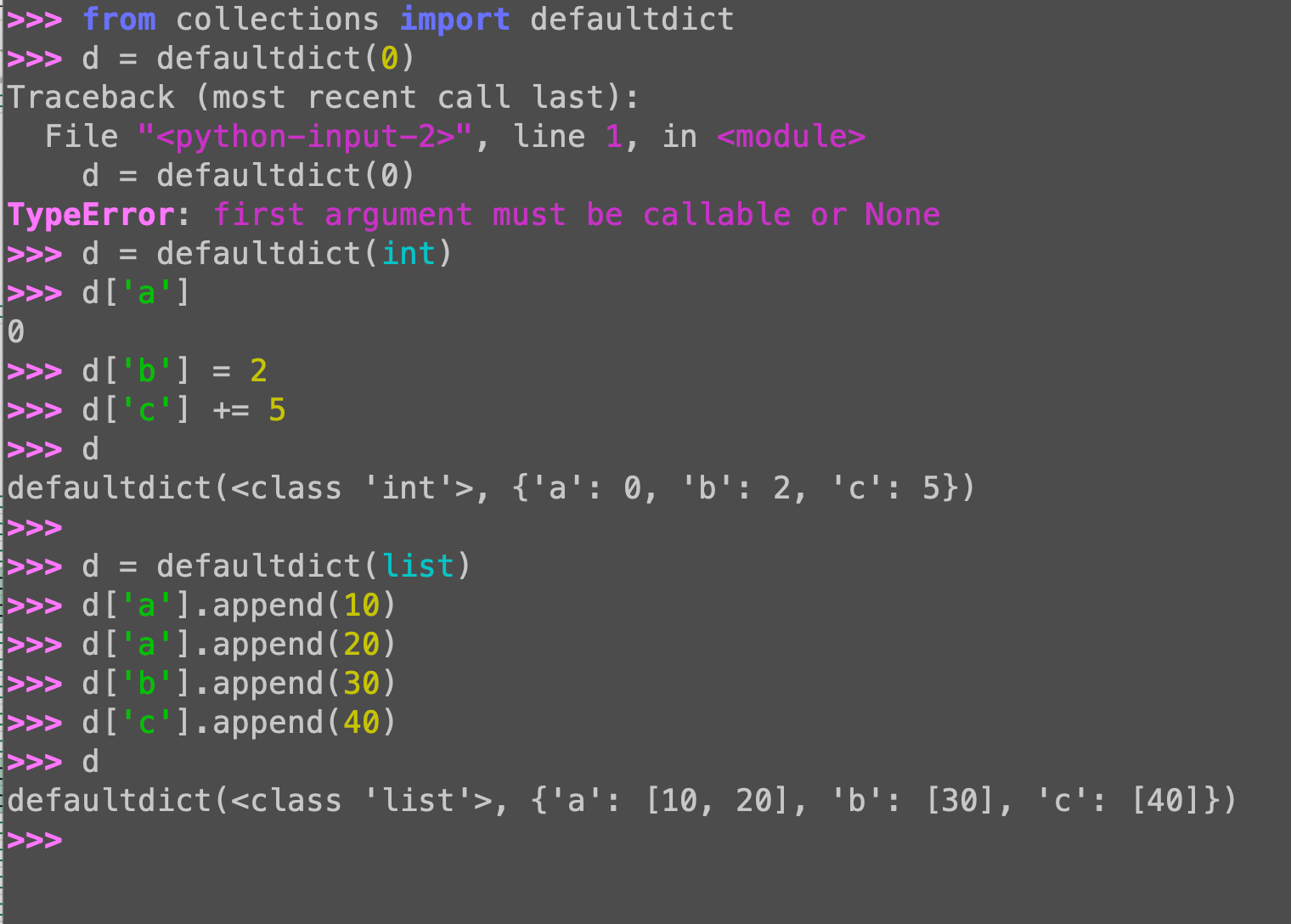 Python defaultdict: Pass a factory function, not a value