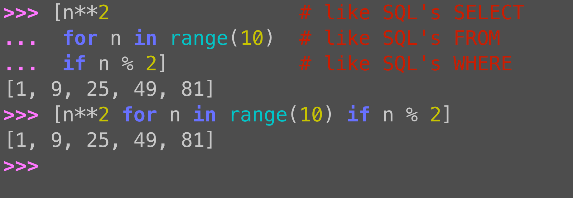 Python multi-line comprehensions: Formatting for readability