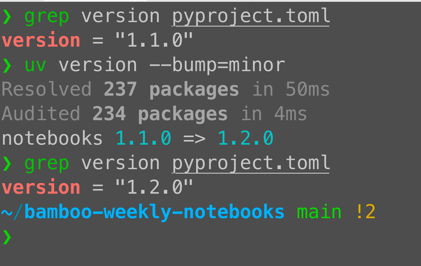 uv version --bump: Increasing your project's version number