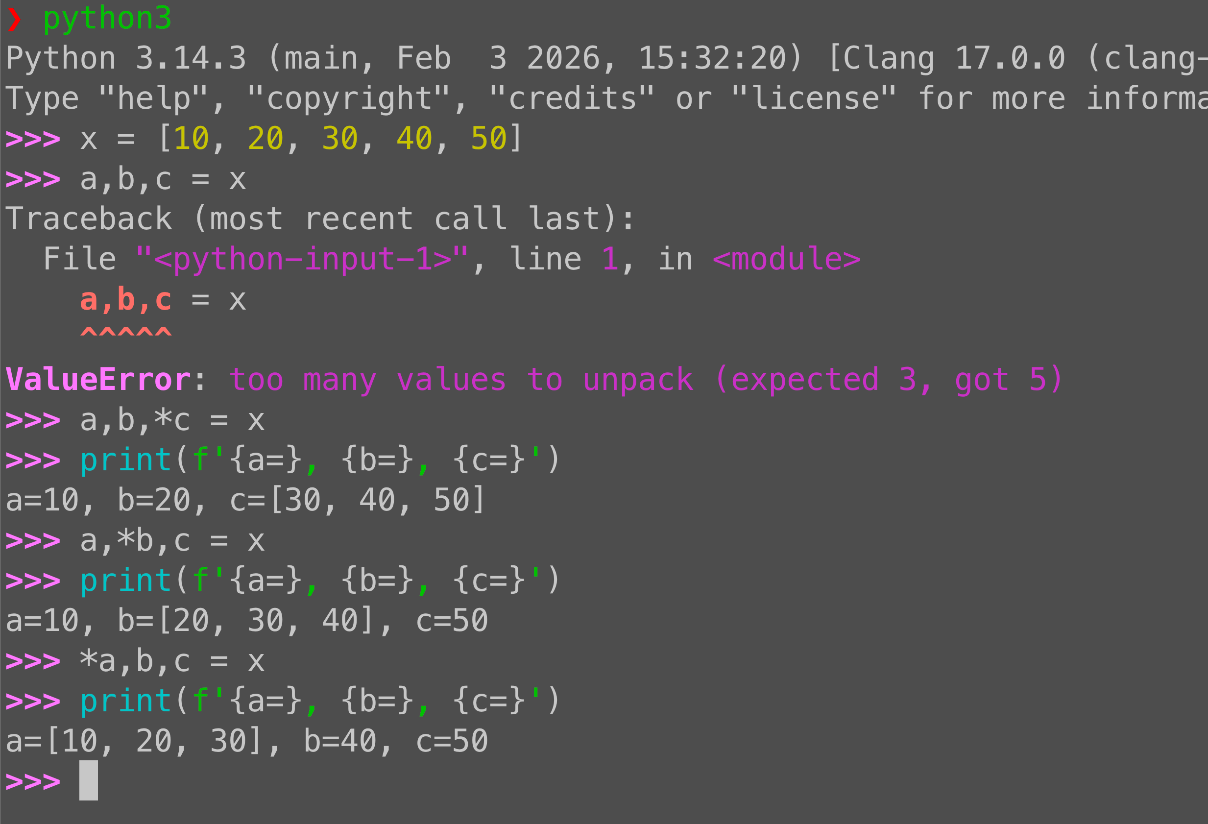 Python extended unpacking: Using * to assign leftover values