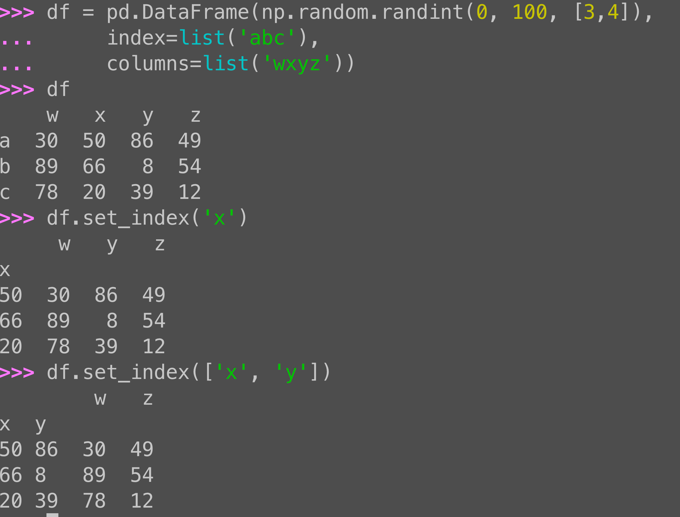 Pandas set_index: Turning columns into a data frame index