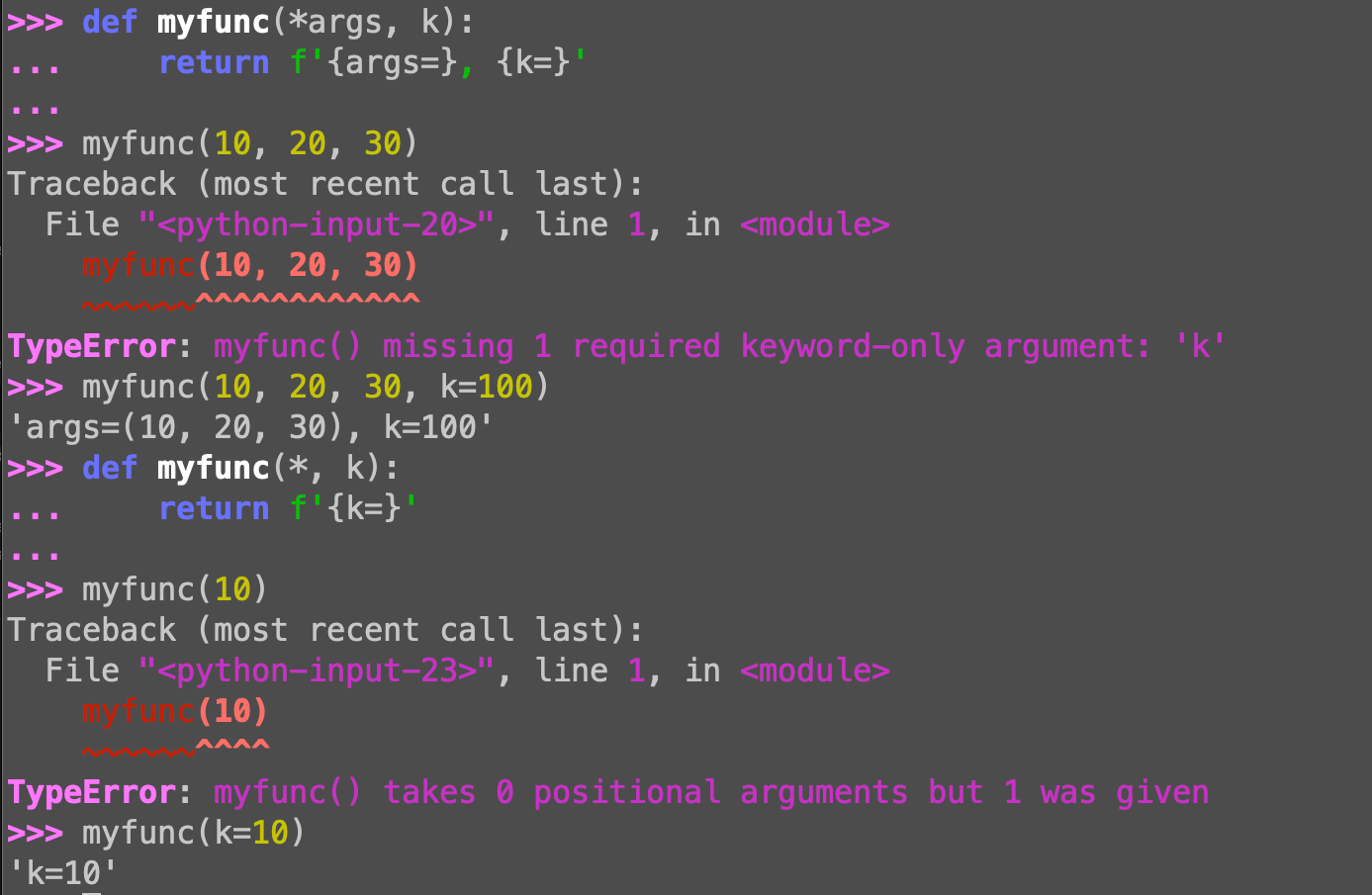 Python keyword-only parameters: Using * and *args in def
