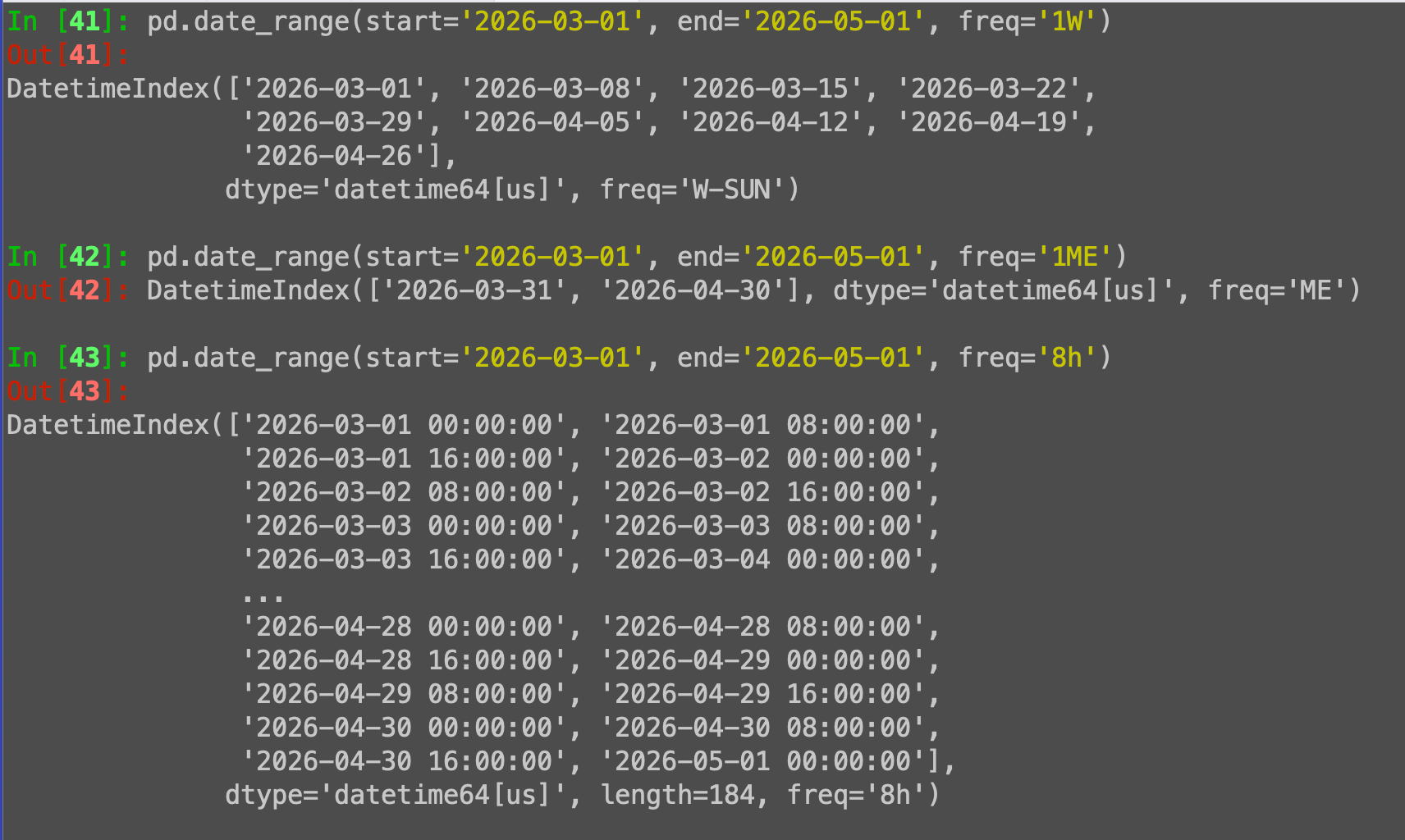 pandas date_range: Creating a DatetimeIndex with freq