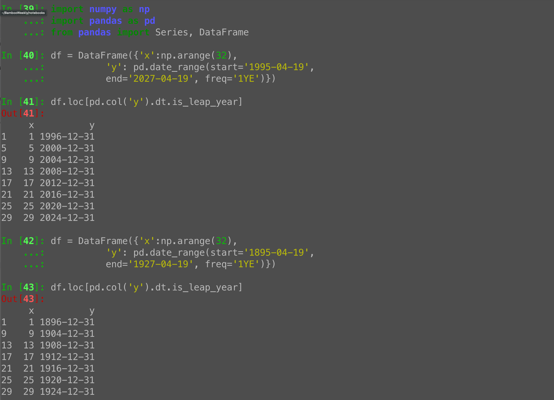 Find leap years in a Pandas datetime series with dt.is_leap_year