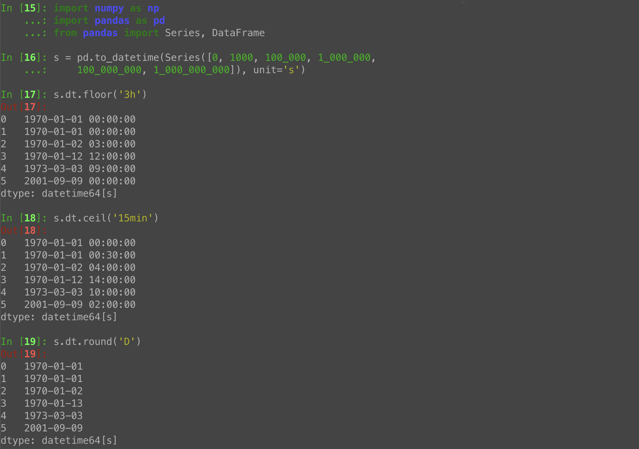 Pandas datetime rounding: dt.floor, dt.ceil, and dt.round