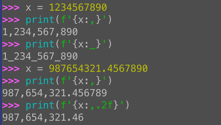 Thousands separators in Python f-strings: Format with commas