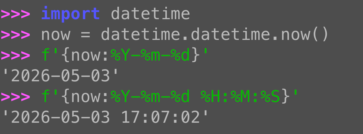 Formatting a Python datetime with f-strings and strftime codes