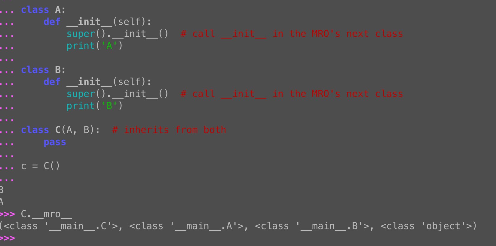 Python multiple inheritance: Why every class needs super()