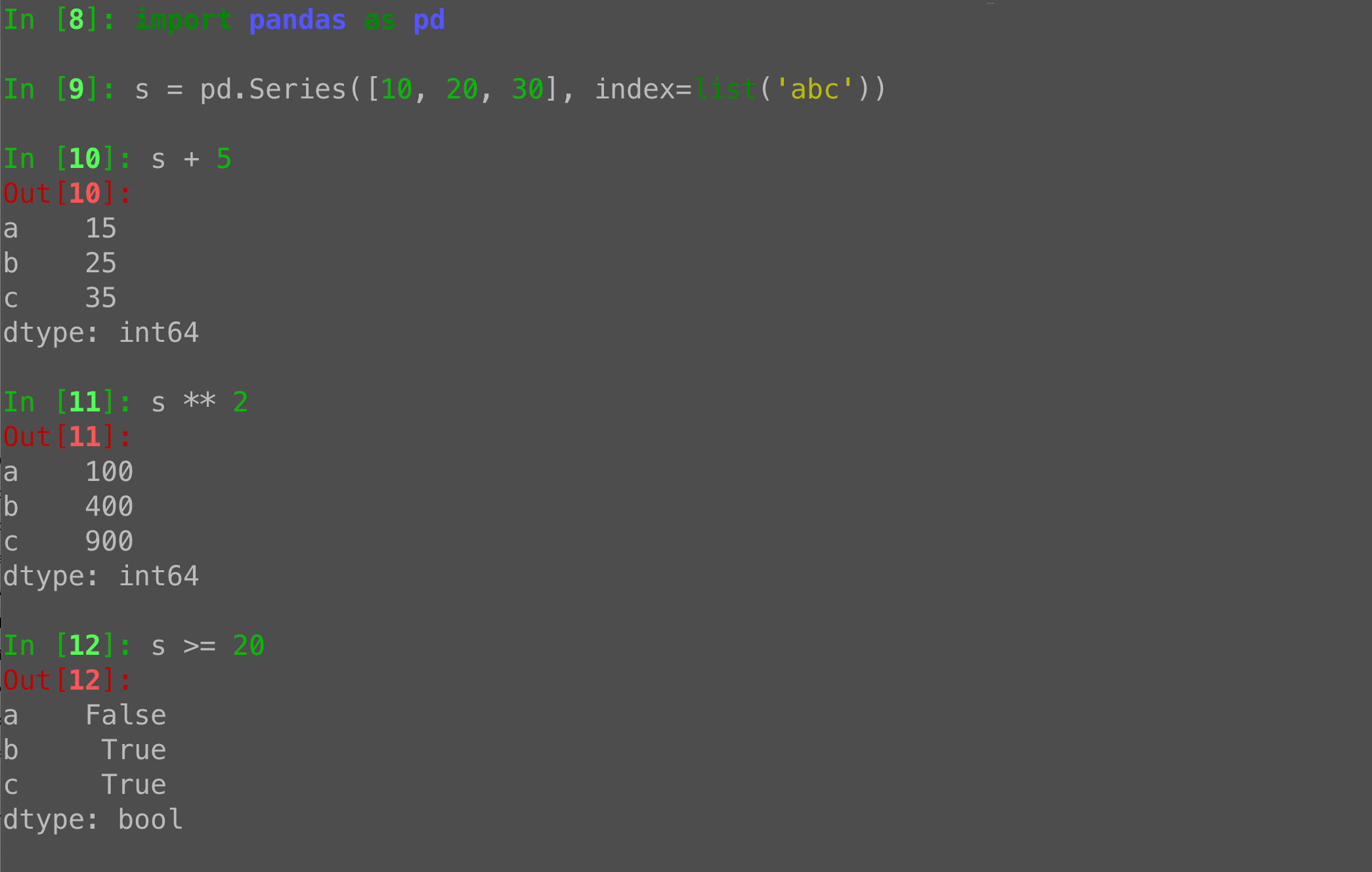 Pandas Series broadcasting: Arithmetic and comparisons with scalars