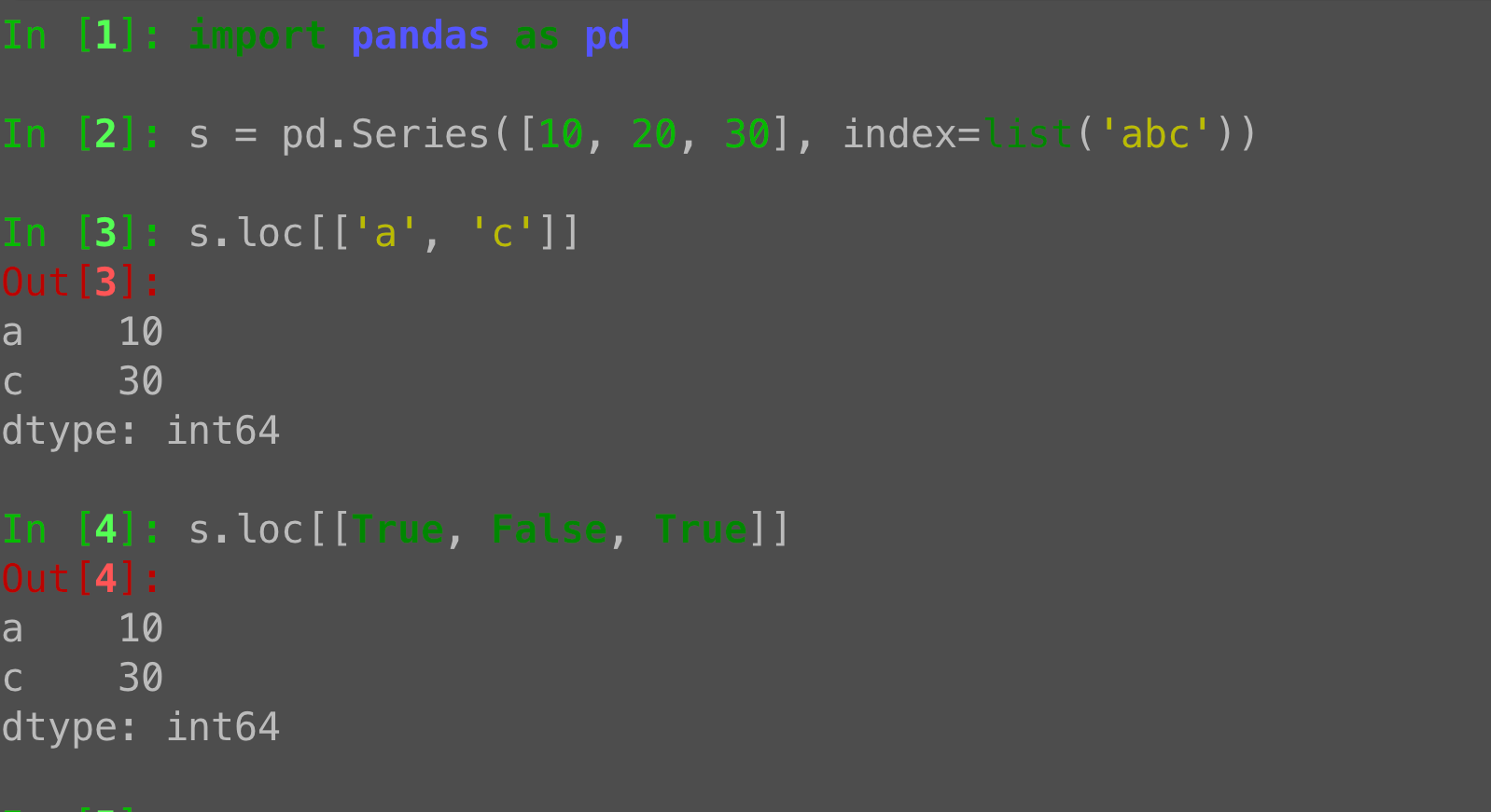 Pandas Series .loc: Selecting with labels and booleans