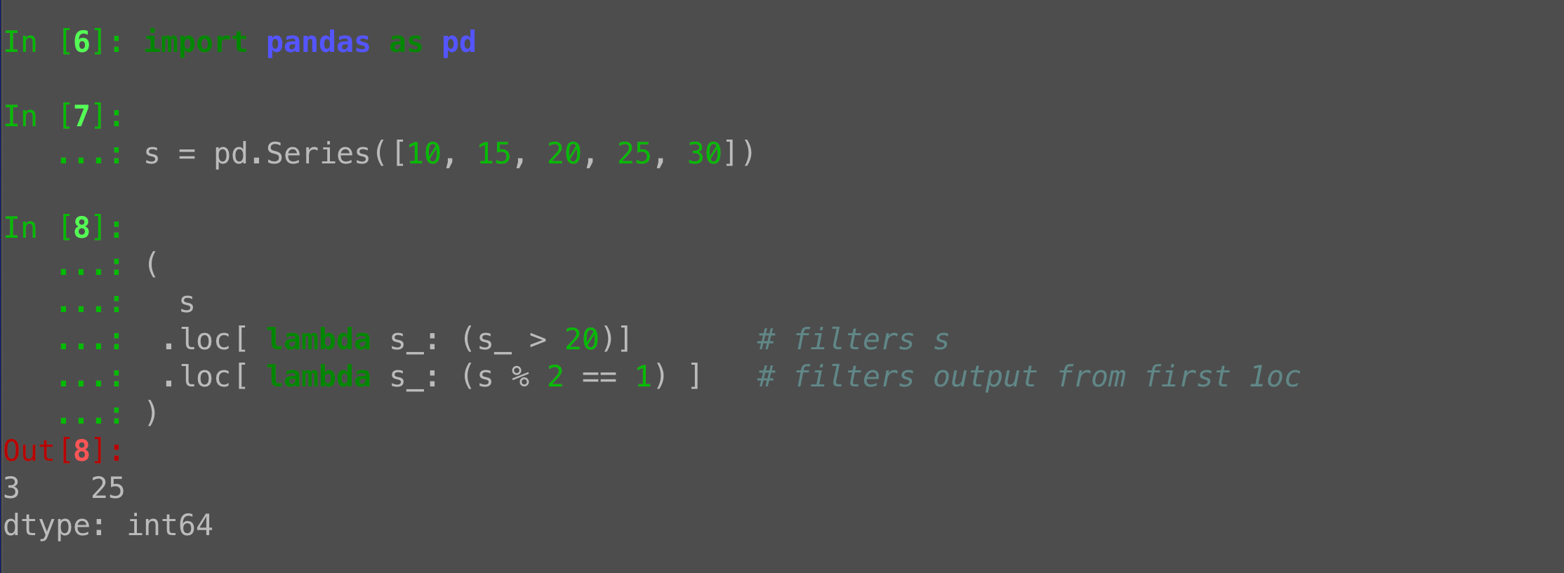 Pandas Series filtering: Use loc with lambda to chain filters