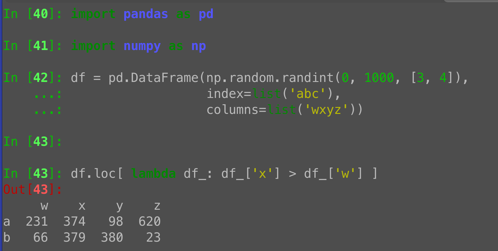Pandas row filtering: Using df.loc with a lambda expression