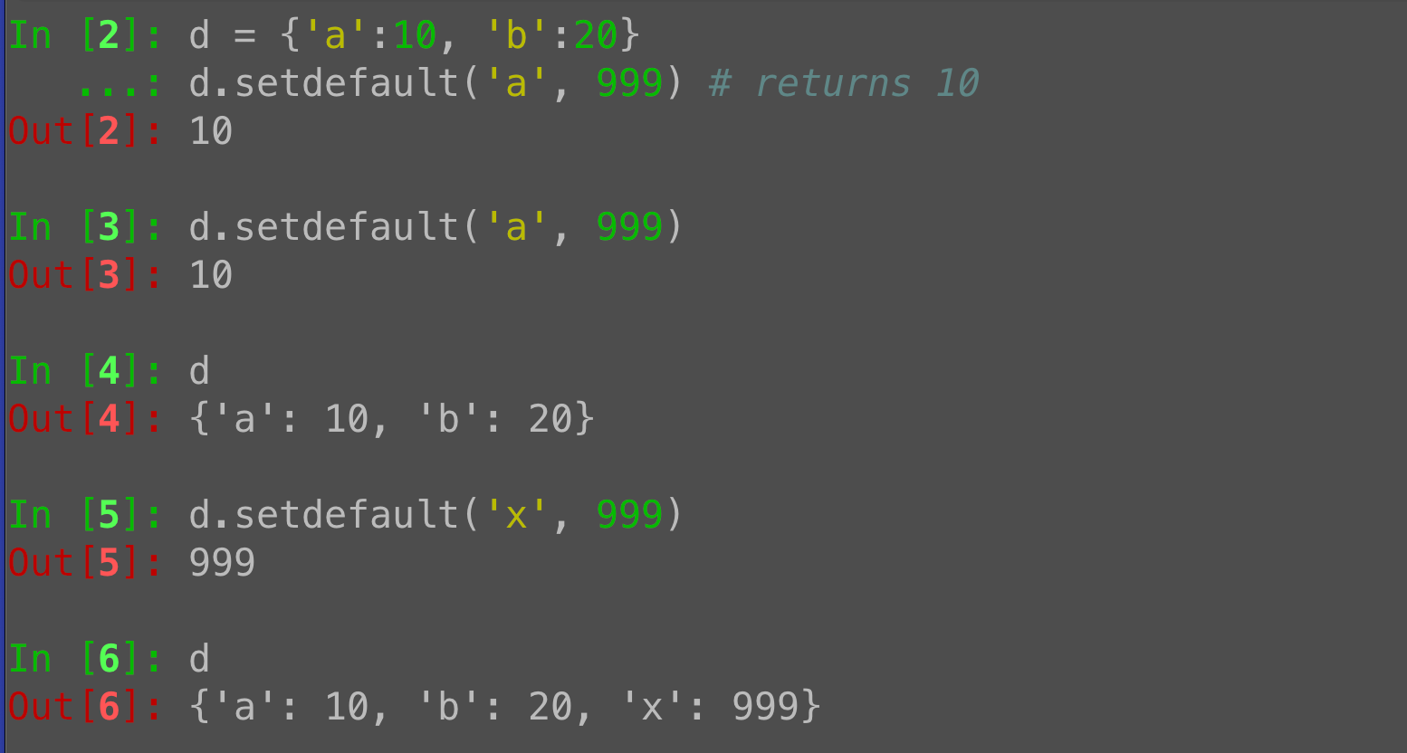 Python dict.setdefault: Assign only when the key is missing