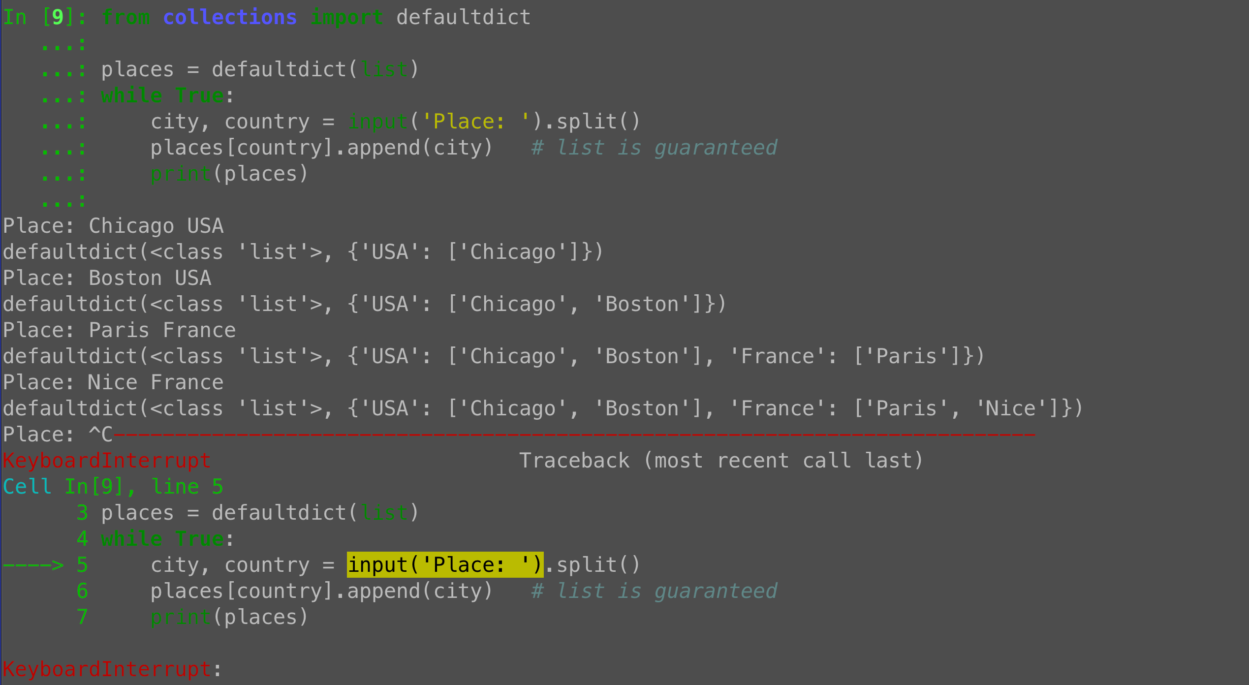 Python dict of lists: Using defaultdict from collections