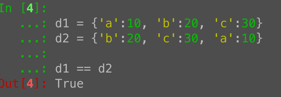 Python dictionary equality: Insertion order doesn't matter