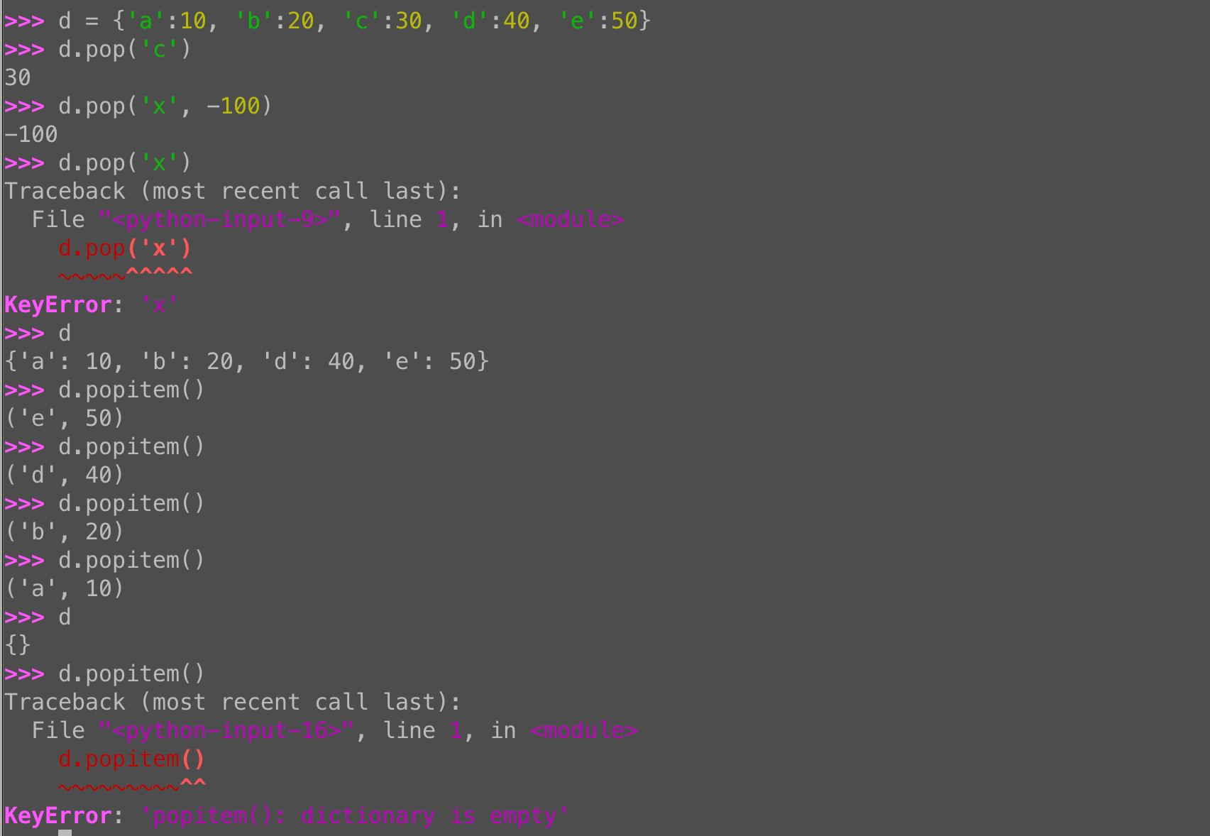 dict.pop vs dict.popitem: Removing items from a Python dictionary