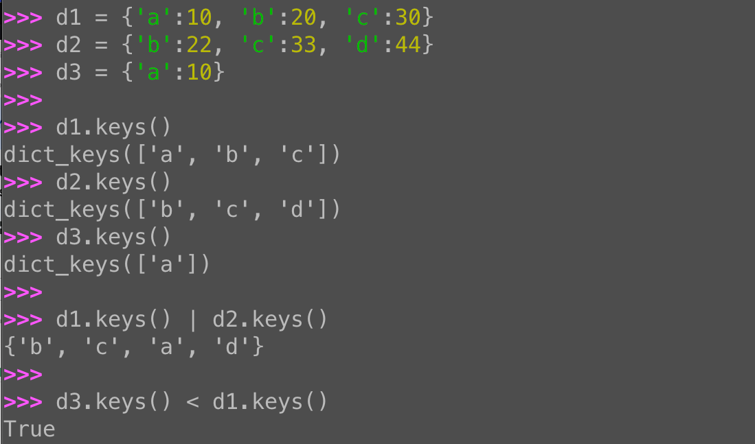 Python dict.keys(): Using set operators on dictionary keys