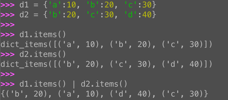 Python dict.items(): Set operations on key-value pairs