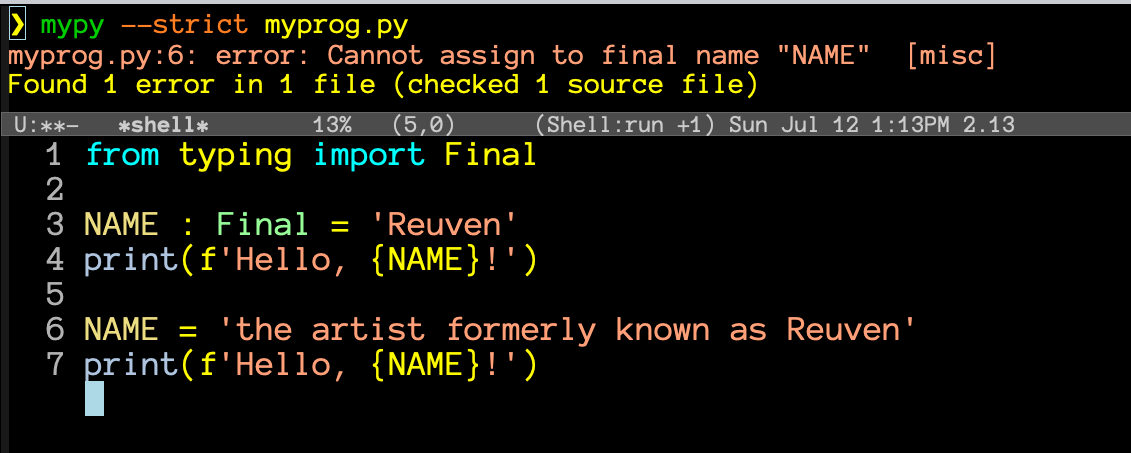 Python constants: Blocking reassignment with Final and mypy