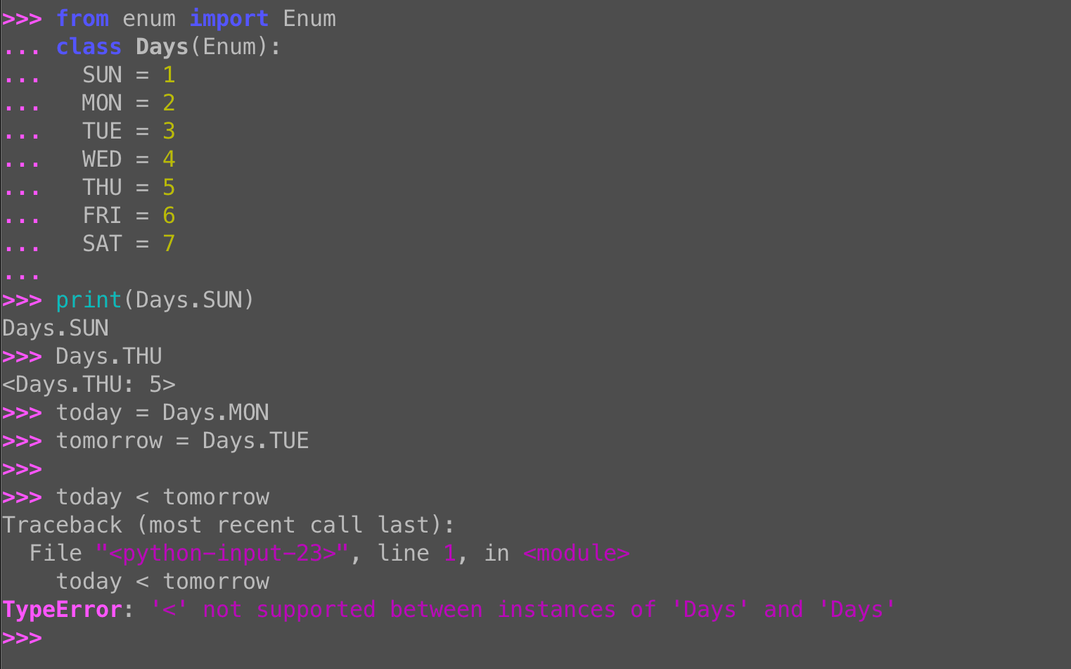 Python enums: Symbolic constants that print nicely but don't sort