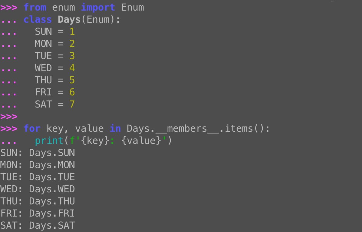 Python Enum iteration: Looping over __members__.items()