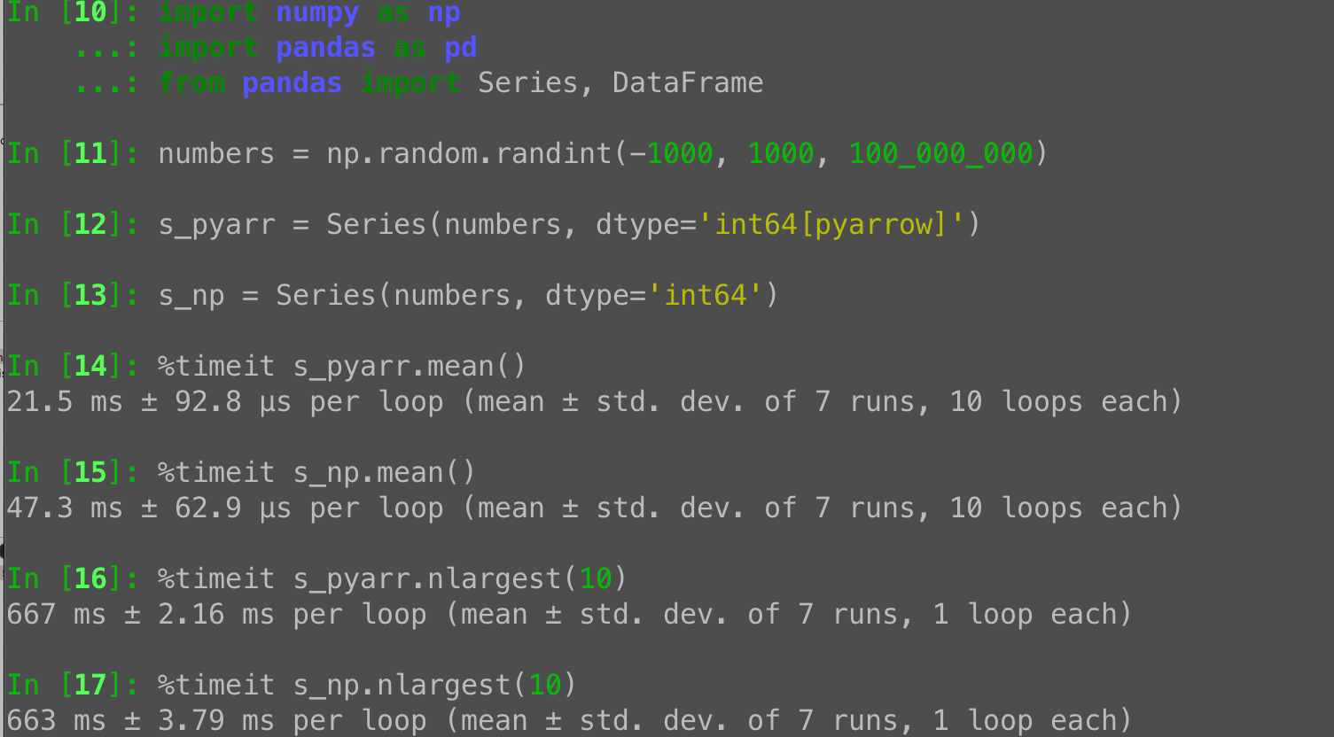 PyArrow dtypes in Pandas aren't always faster than NumPy