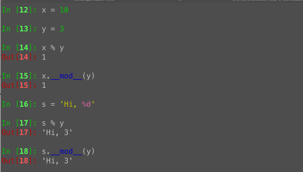 Python `__mod__`: Modulo for numbers, interpolation for str