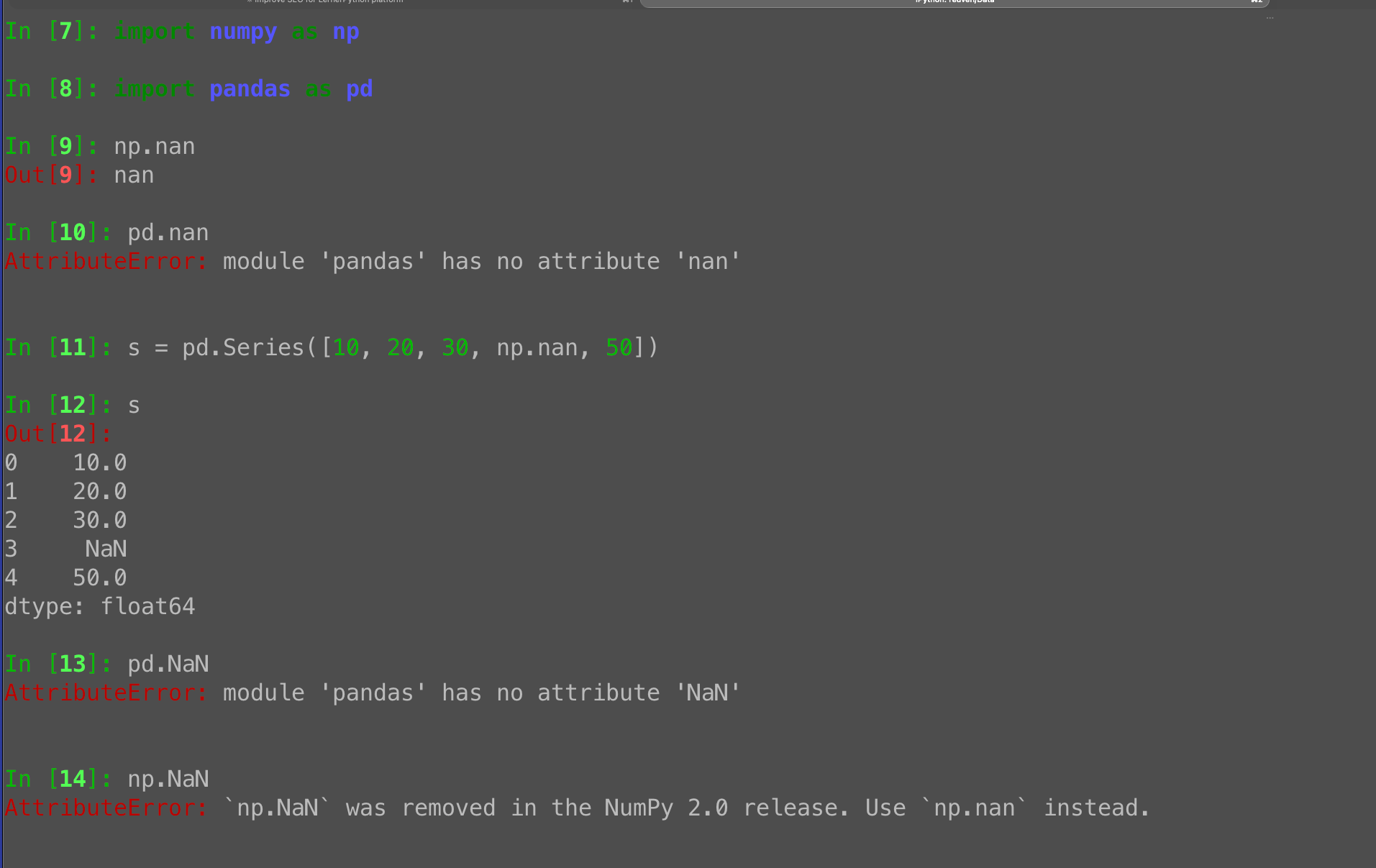 NaN in Pandas: Why you need np.nan, not pd.NaN