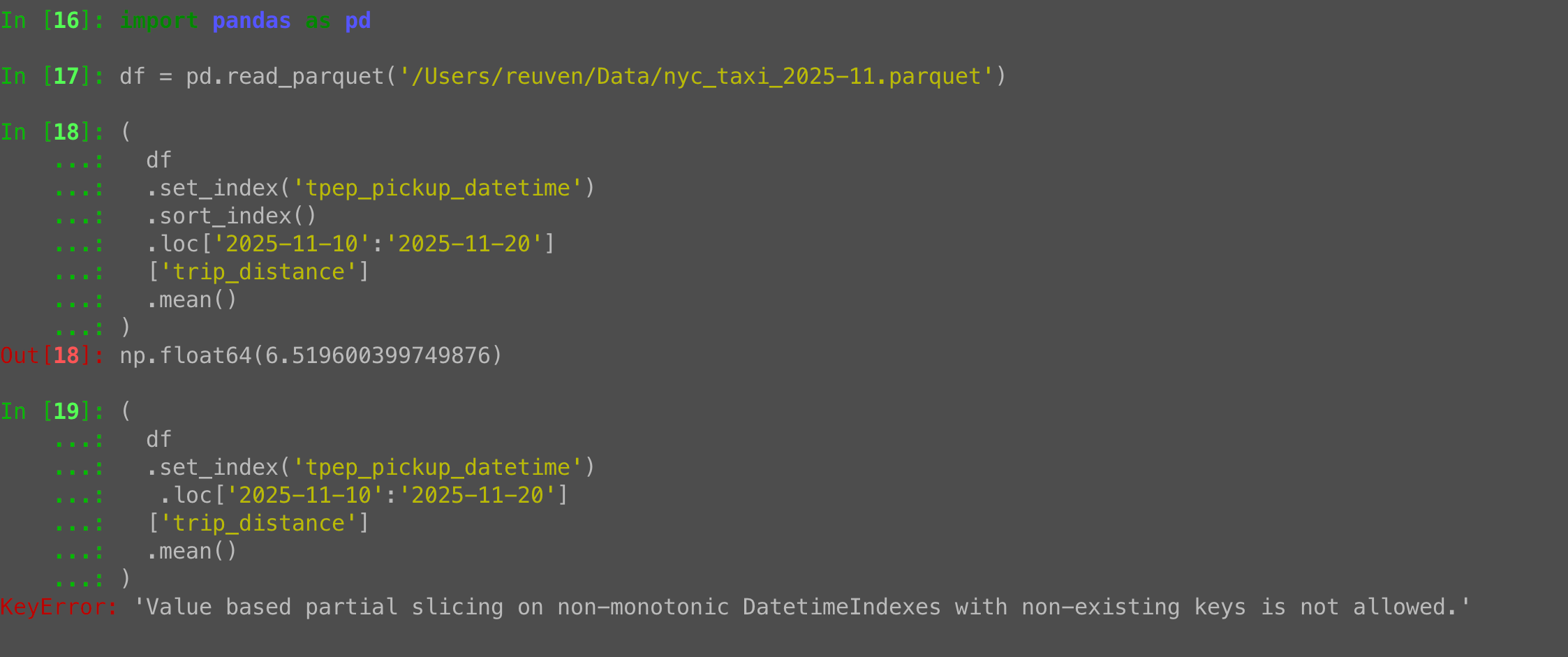 Pandas DatetimeIndex slicing: Fix KeyError with sort_index
